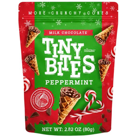 Tiny Bites oplatkové kornoutky s náplní s příchutí mátového lízátka Candy Cane 80 g