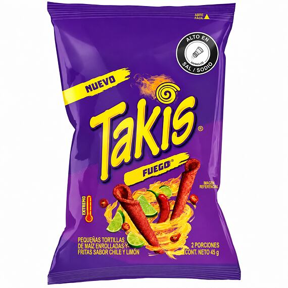 Takis ES Fuego pálivé tortilové chipsy s příchutí chilli a limetky 45 g