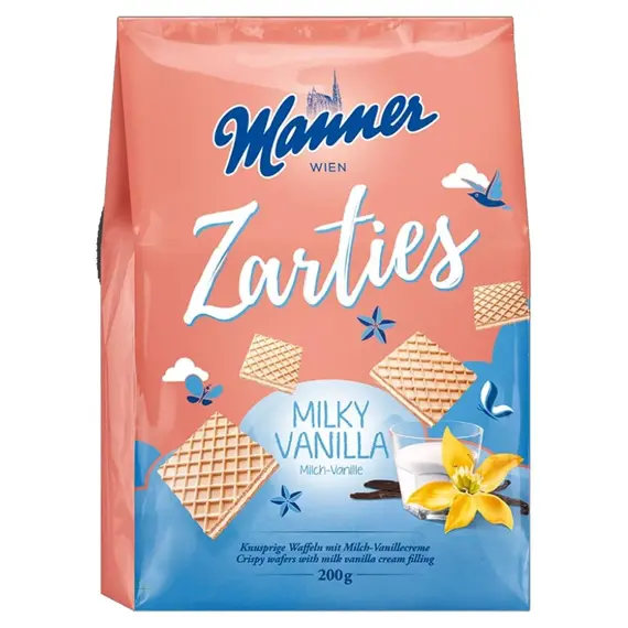 Manner Zarties Milky Vanilla křupavé oplatky s krémovou náplní 200 g