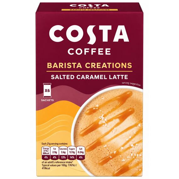 Costa Coffee instantní káva s příchutí slaný karamel 6 x 17 g
