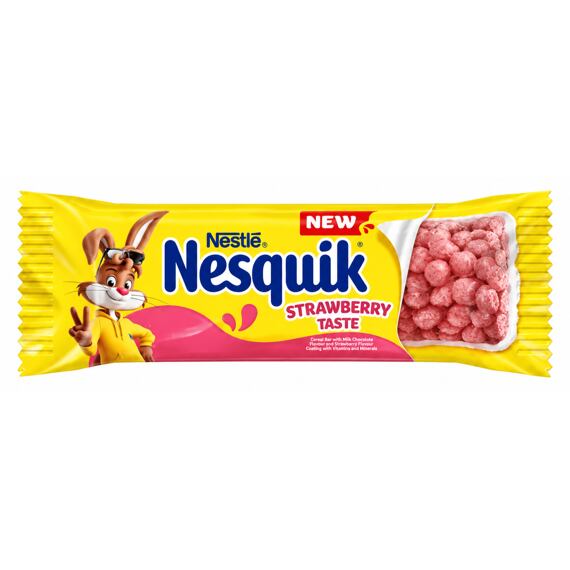 Nestlé Nesquik EU Strawberry cereální tyčinka s příchutí mléka a jahody 23,5 g