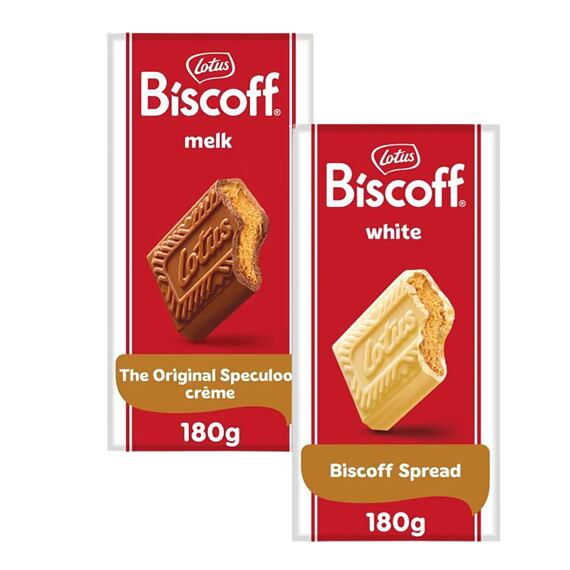 Lotus Biscoff mléčná čokoláda s krémovou náplní + Lotus Biscoff bílá čokoláda s krémovou náplní