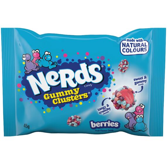 Nerds Clusters Berries žvýkací bonbony v cukrové skořápce s ovoc. příchutěmi 45 g Celé balení 20 ks