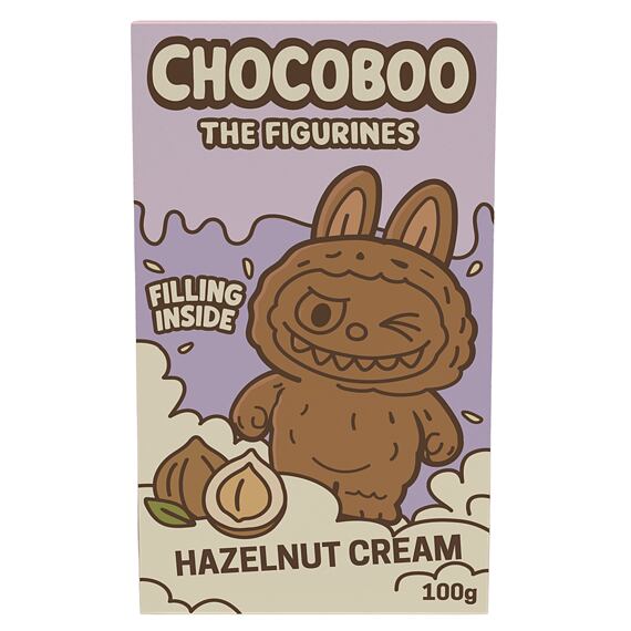 Chocoboo figurka z ml. čokolády s praskaj. kuličkami s lískooříškovým krémem 100g Celé balení 12 ks
