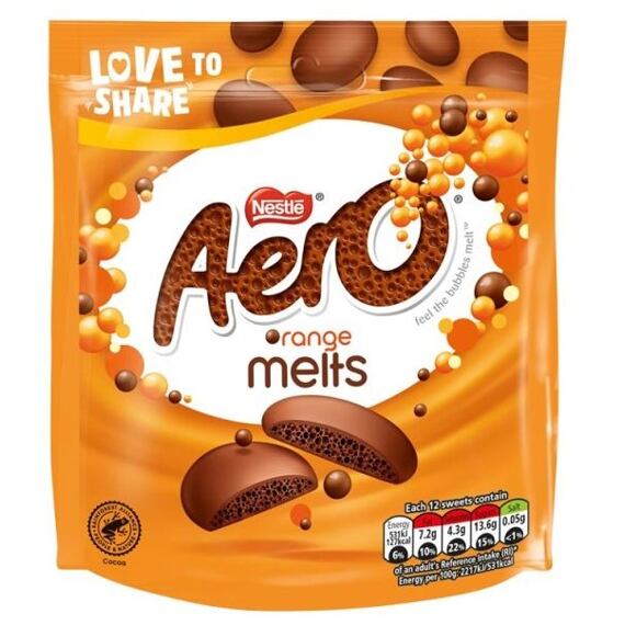 Nestlé Aero knoflíčky z mléčné čokolády s pomerančovou příchutí 86 g