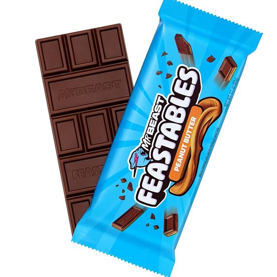 Feastables MrBeast Peanut Butter mléčná čokoláda s náplní z arašídového másla 60 g Celé Balení 10 ks