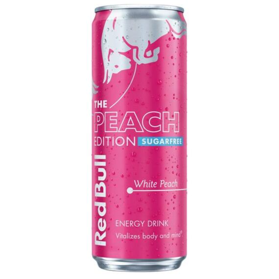 Red Bull UK The Peach Edition sycený energetický nápoj s příchutí bílé broskve bez cukru 355 ml