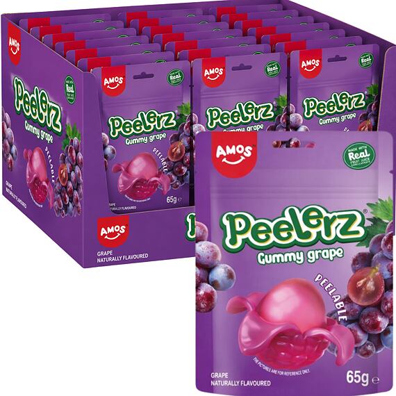 Amos Peelerz želé bonbóny s příchutí hrozna 65 g Celé balení 24 ks