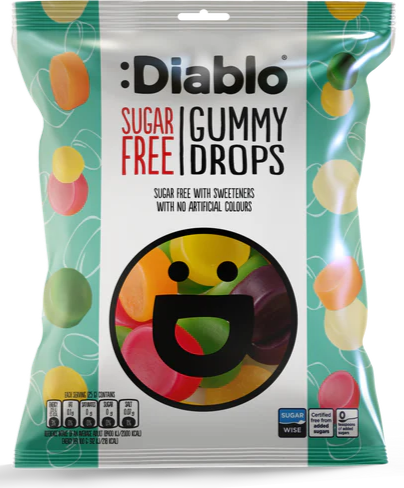 Diablo žvýkací želé bonbony s ovocnými příchutěmi bez cukru se stévií 75 g
