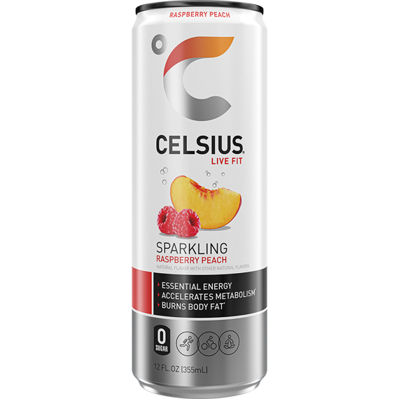 Celsius UK vitaminizovaný energetický nápoj bez cukru s příchutí maliny a broskve 355 ml