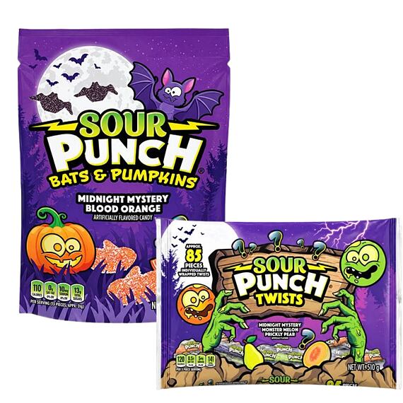 Sour Punch bonbonky s příchutí červeného pomeranče + Pendreky s příchutí hrušky, žlutého melounu
