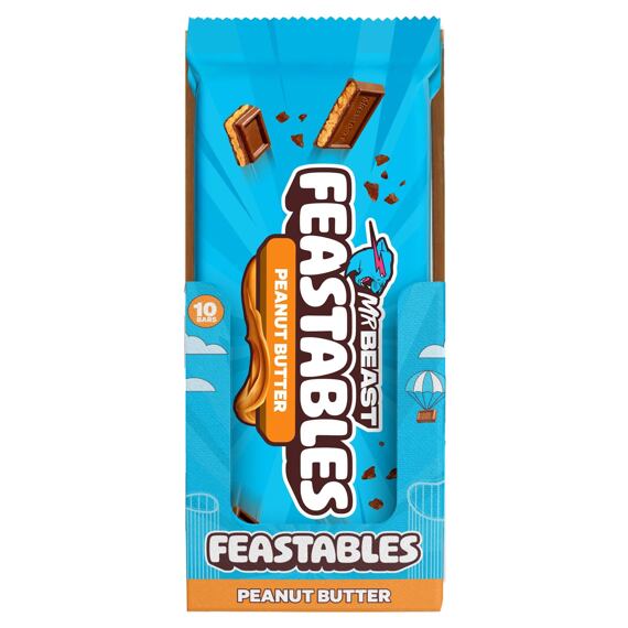 Feastables MrBeast Peanut Butter mléčná čokoláda s náplní z arašídového másla 60 g Celé Balení 10 ks