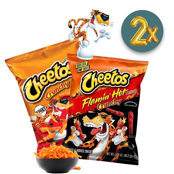 Cheetos Flamin' Hot pálivé křup. se sýrovou příchutí 99,2 g + Cheetos Flamin' Hot Crunchy 99,2 g