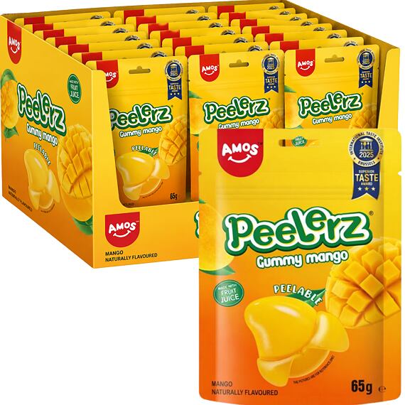 Amos Peelerz želé bonbóny s příchutí manga 65 g Celé balení 24 ks