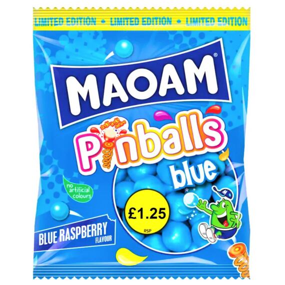 Maoam Pinballs Soft-Center Chewy Candies, Blue Raspberry Flavor, 140 g PM