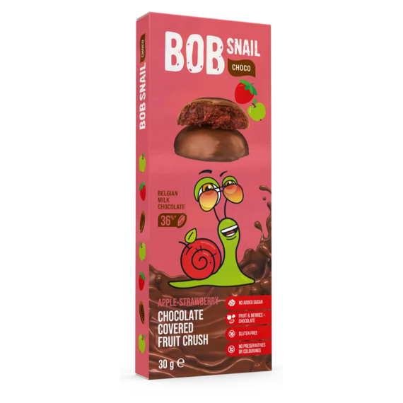 Šnek BOB v mléčné čokoládě jablko-jahoda 30 g