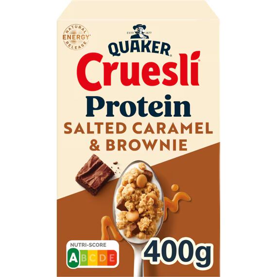Quaker proteinové müsli s kousky brownie a bílé čokolády s příchutí slaného karamelu 400 g