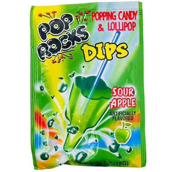 Pop Rocks lízátko a praskací prášek s příchutí kyselého jablka 18 g
