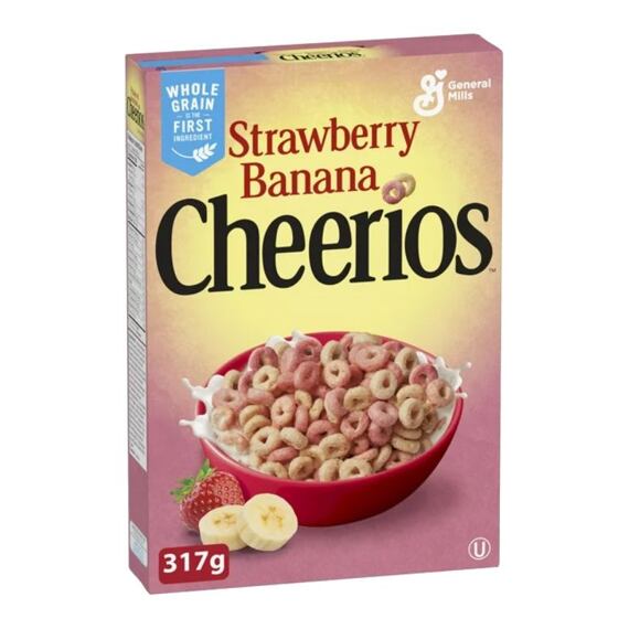Cheerios CAN celozrnné cereálie s příchutí jahody a banánu 317 g