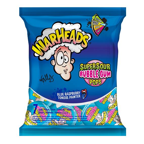 Warheads lízátko se žvýkačkou uvnitř s příchutí modré maliny 7 x 15 g