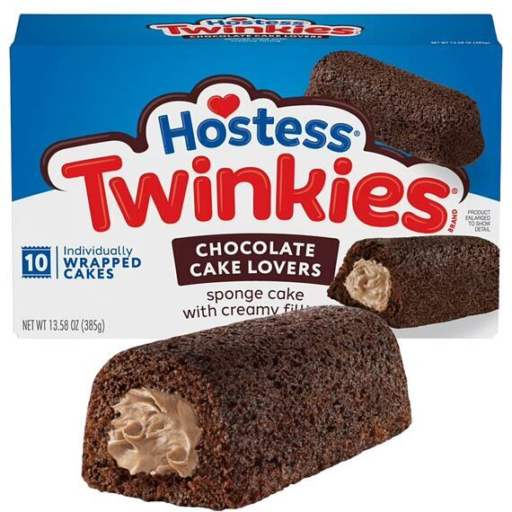 Hostess Twinkies buchta s příchutí čokolády plněná čokoládovým krémem 38,5 g celé balení 10 ks