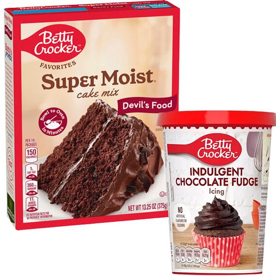 Betty Crocker poleva s příchutí čokoládového karamelu + Betty směs na přípravu čokoládového dortu