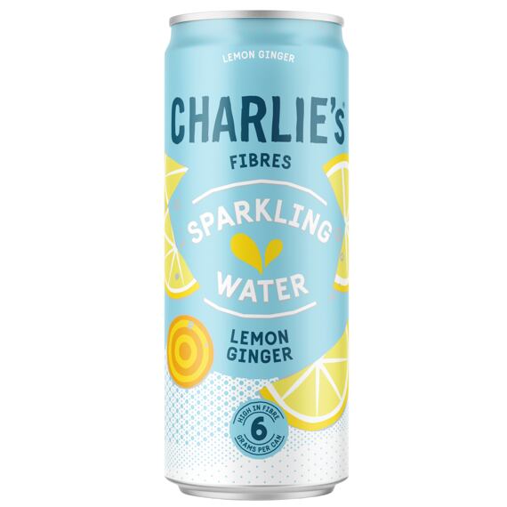 Charlie's Fibres sycená pitná voda s příchutí citronu a zázvoru s vlákninou 330 ml Celé balení 12 ks