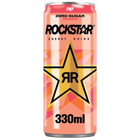 Rockstar UK sycený energetický nápoj s broskvovou příchutí bez cukru 330 ml PM