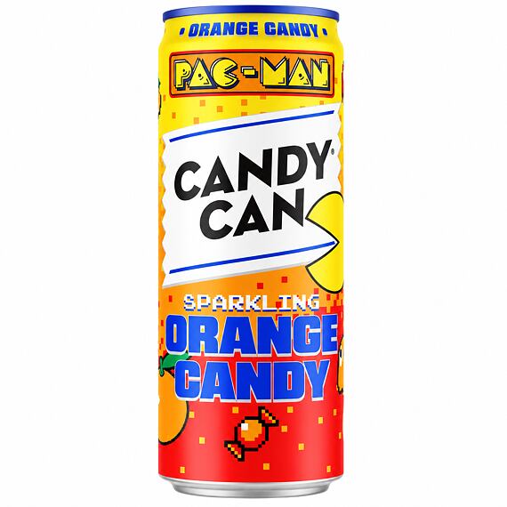 Candy Can x PAC-MAN sycená limonáda s cukry a sladidly s příchutí pomeranče, maliny a ananasu 330 ml