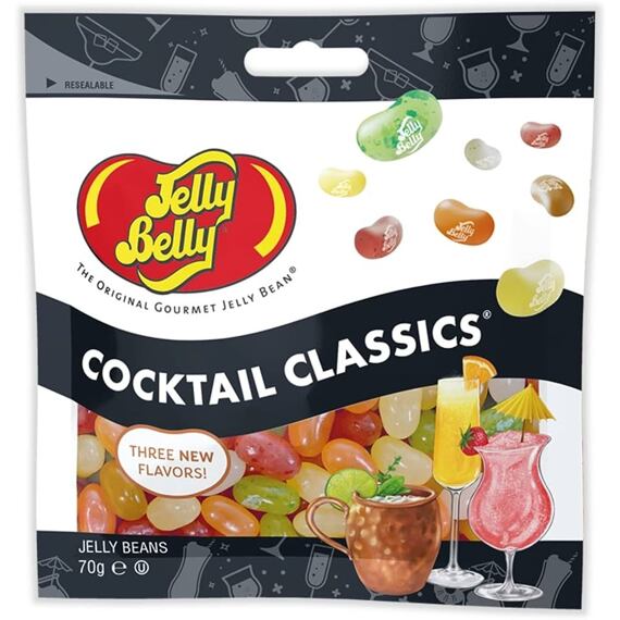 Balení želé bonbónů Jelly Belly s příchutí koktejlových nápojů, obsahuje tři nové příchutě, váha 70 gramů.