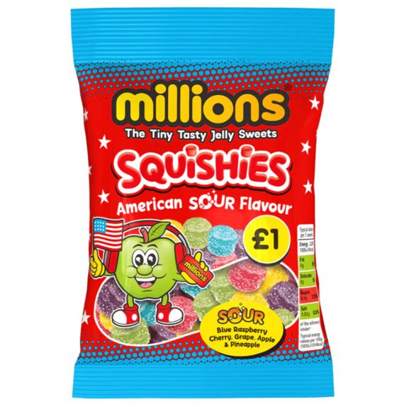 Millions Squishies žvýkací bonbonky s kyselými ovocnými příchutěmi 130 g