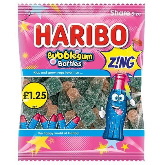 Haribo Bottles kyselé žvýkací bonbony s příchutí žvýkačky 140 g PM
