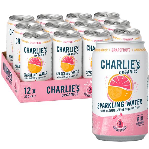 Charlie's Organics sycená pitná voda s grepovou šťávou 330 ml Celé balení 12 ks