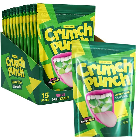 Crunch Punch Lemon Lime Starballs mrazem sušené bonbóny 50 g Celé balení 15 ks