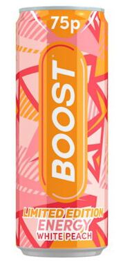 Boost energetický nápoj s příchutí bílé broskve 250 ml PM
