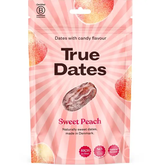 True Dates datle s příchutí broskvových bonbónů 100 g Celé balení 12 ks