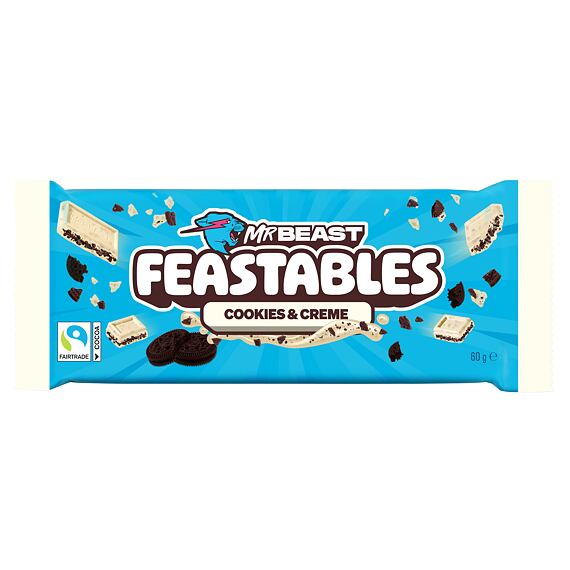 Feastables MrBeast Cookies and Cream Bílá čokoláda s krémovou kakaovou náplní a kousky sušenek 60 g