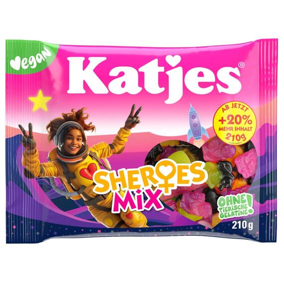 Katjes DE Sheroes Mix Vegan želé a lékořicové bonbóny s příchutí ovoce 210 g