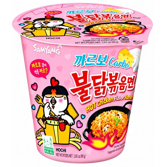 Samyang Buldak Cup Carbonara instantní pálivé těstoviny s příchutí sýru a smetany 80 g
