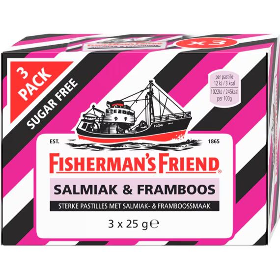 Fisherman's Friend Sugar-Free Licorice, Salted Caramel, and Raspberry Flavored Lozenges, 3 x 25 g