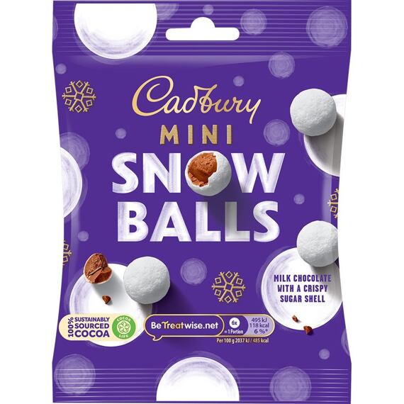 Cadbury Snowballs kuličky z mléčné čokolády s cukrovou skořápkou 74 g