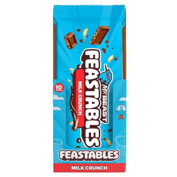 Feastables MrBeast Crunch mléčná čokoláda s pufovanou rýží 60 g Celé Balení 10 ks
