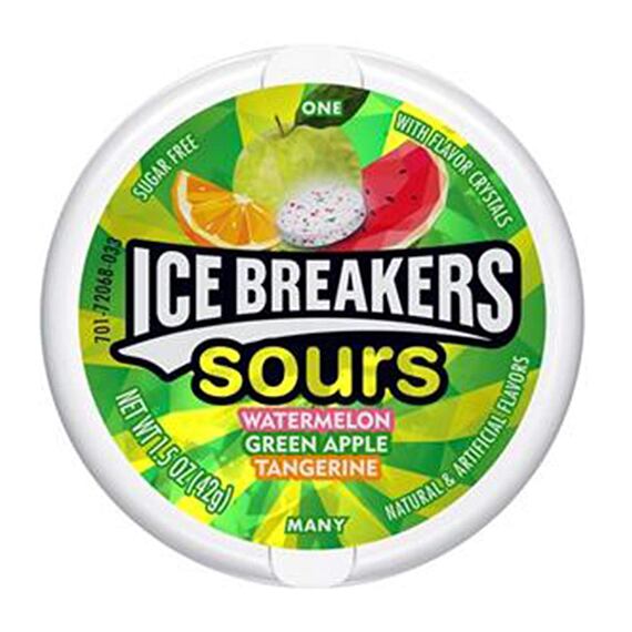 Ice Breakers kyselé bonbonky bez cukru s příchutí melounu, jablka a mandarinky 42 g