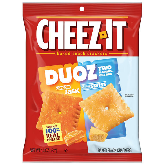 Cheez-It Duoz pšeničné krekry s příchutí sýru Cheddar Jack a Baby Swiss 122 g