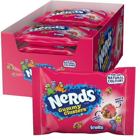 Nerds Clusters Fruits žvýkací bonbony v cukrové skořápce s ovocnými příchutěmi 45g Celé balení 20 ks