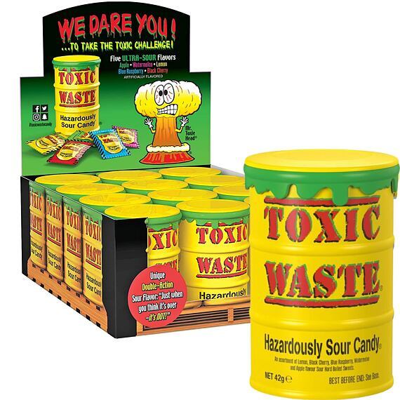 Toxic Waste Yellow kyselé bonbonky 42 g Celé balení 12 ks