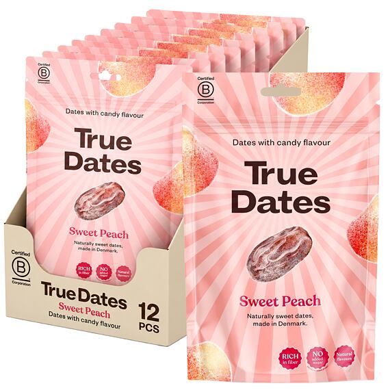 True Dates datle s příchutí broskvových bonbónů 100 g Celé balení 12 ks