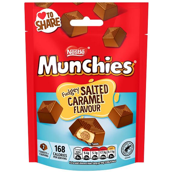 Nestlé Munchies čokoládové kostičky s náplní s příchutí slaného karamelu 97 g