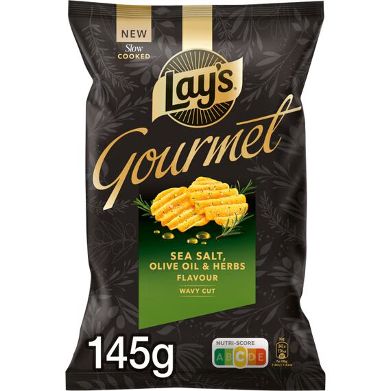 Lay's Gourmet bramborové chipsy s příchutí mořské soli, olivovým olejem a bylinkami 145 g