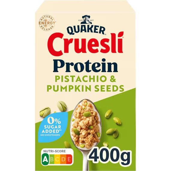 Quaker proteinové müsli s pistáciemi a dýňovými semínky bez přidaného cukru 400 g